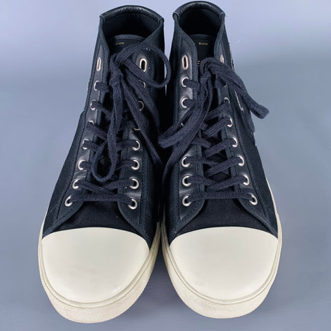 CELINE Size 10 Black White Applique Canvas High Top Sneakers