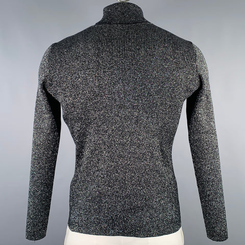 DG2 Size L Black Silver Ribbed Cotton Blend Turtleneck Pullover