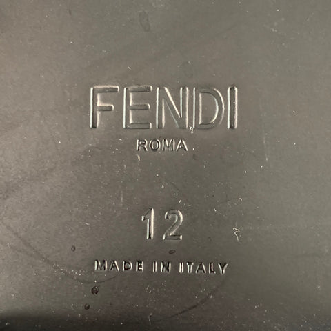 FENDI Size 13 Black Silver Calfskin Leather Monogram Buckle Slip On Loafers