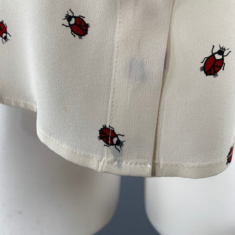 BAND OF OUTSIDERS Size 0 Cream Red Silk Lady Bug Long Sleeve Blouse