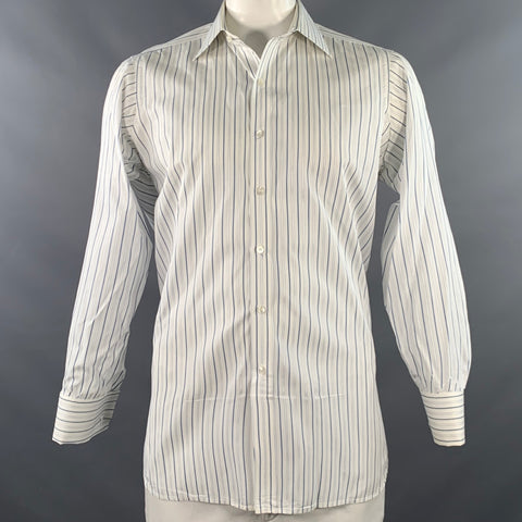 TURNBULL & ASSER Vintage Size L White Blue Stripe Cotton French Cuff Long Sleeve Shirt