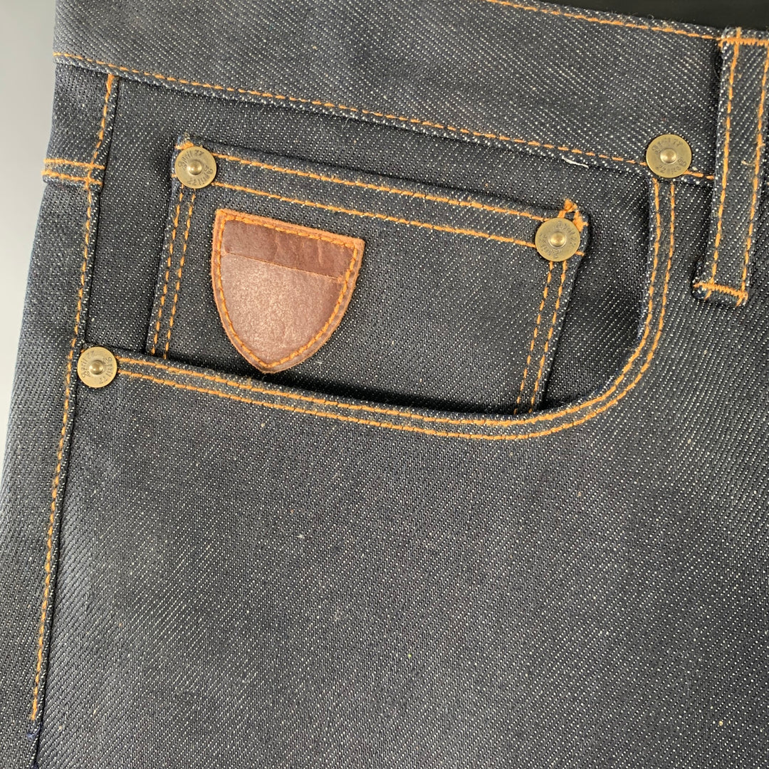 APRIL 77 Size 31 Joey Indigo Twill Cotton Blend Contrast Stitch Skinny Jeans