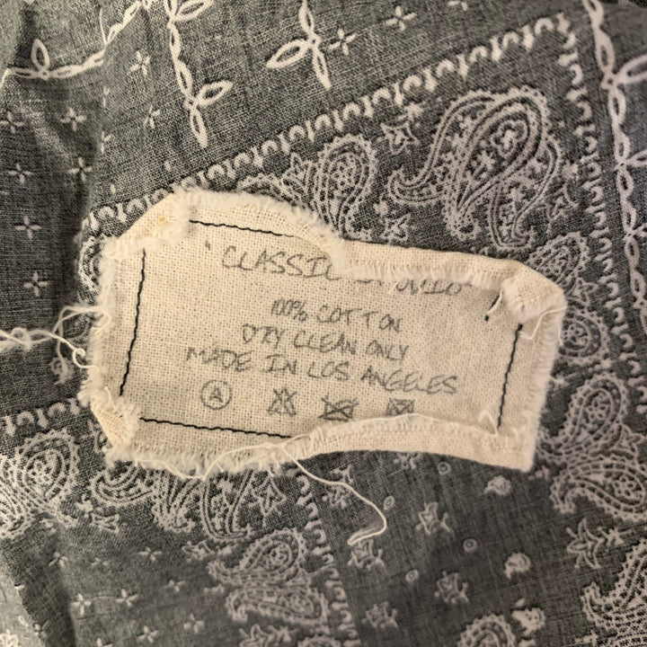 GREG LAUREN Size L Black White Bandana Cotton Band Collar Long Sleeve Shirt