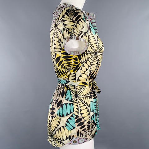 CUSTO BARCELONA Size 4 Yellow Multi Color Silk Abstract Floral Casual Top