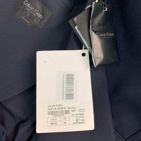 CALVIN KLEIN COLLECTION Size 40 Navy Cotton Blend Coat