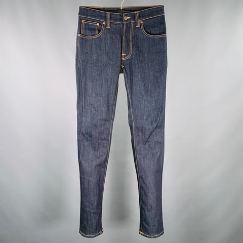 NUDIE JEANS Taille 29 Jean slim en coton mélangé avec surpiqûres contrastantes bleu