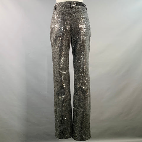 ROTATE Size 26 Grey Charcoal Denim Sequined Straight Zip Fly Casual Pants
