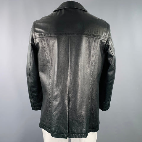 HUGO BOSS Size 44 Crape Black Leather Single Breasted Coat