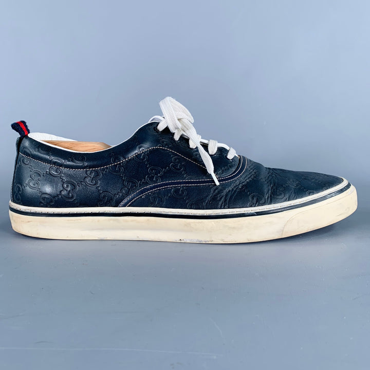 GUCCI Size 11 Guccissima Navy Embossed Leather Sneakers