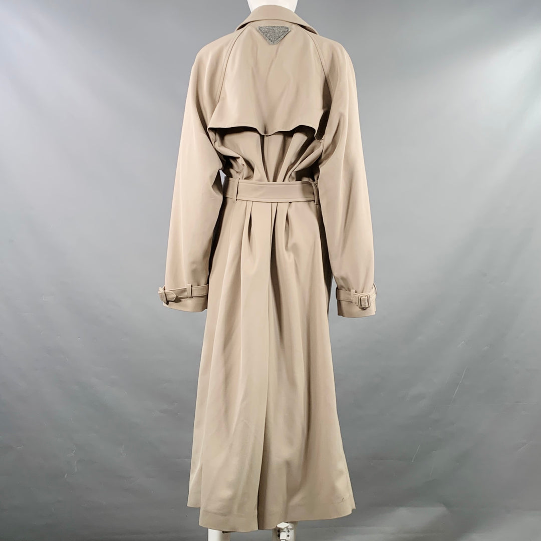 PRADA Size 8 Beige Virgin Wool Double Breasted Trenchcoat