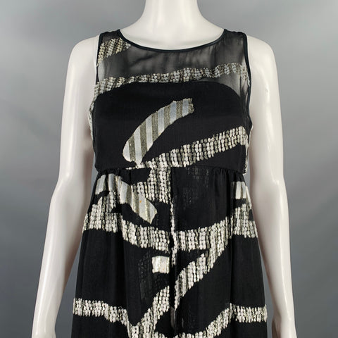MARC JACOBS Size 2 Black Silver Silk Blend Jacquard Sleeveless Dress