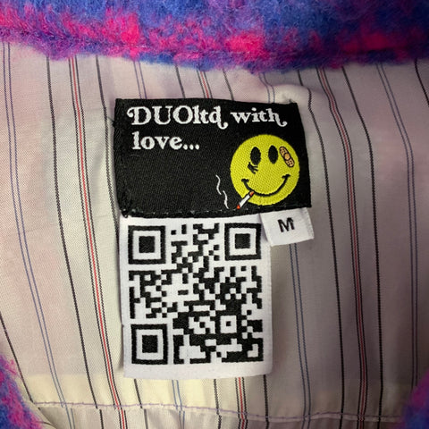 DUOltd Size M Blue Pink Cream Checkered Wool Blend Shirt Jacket