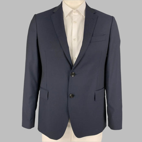 ETRO Chest Size 42 Navy Checkered Wool Blend Notch Lapel Sport Coat