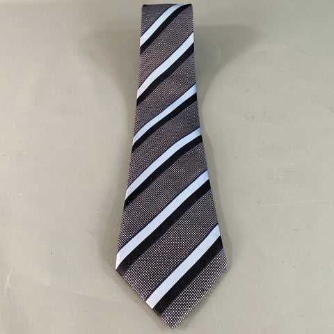 ERMENEGILDO ZEGNA Size One Size Black Blue Diagonal Stripe Silk Tie