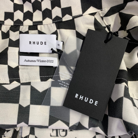 RHUDE AW22 Size XS Black White Tencel Short Sleeve Shirt