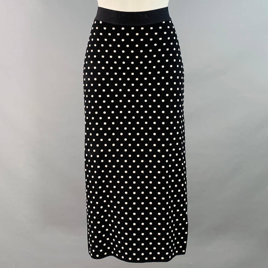 ESCADA Size M Black White Viscose Blend Polka Dot Pencil Midi Skirt