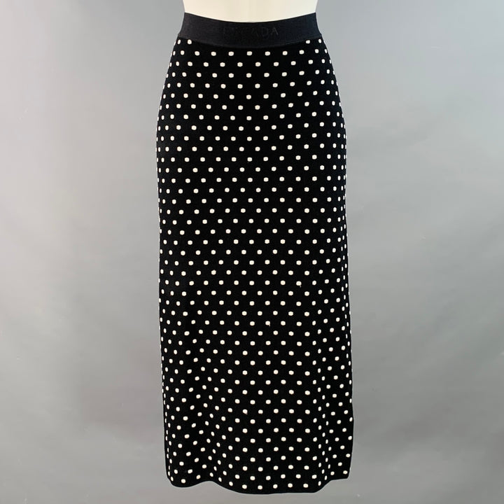 ESCADA Size M Black White Viscose Blend Polka Dot Pencil Midi Skirt