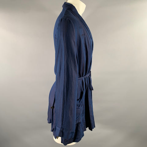 ANN DEMEULEMEESTER Size XS Navy Brown Linen Blend Robe