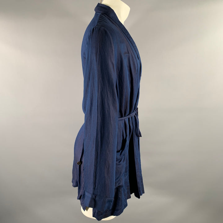 ANN DEMEULEMEESTER Size XS Navy Brown Linen Blend Robe