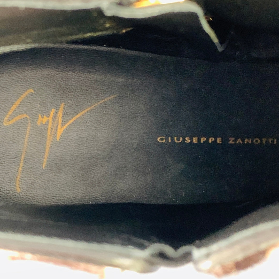 GIUSEPPE ZANOTTI Size 9 Black Brown Animal Print Side Zipper Ankle Boots