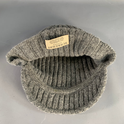 BURBERRY LONDON Grey Heather Ribbed Lambswool Visor Beanie Hat