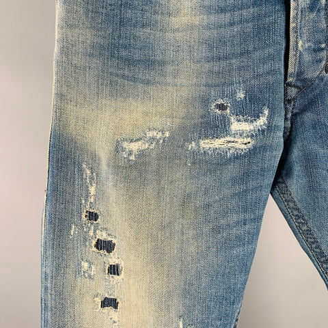 DIESEL FW16 Size 26 Tepphar Blue Distressed Cotton Blend Tapered Slim Jeans