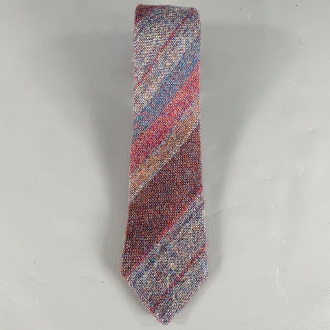 LIBERTY OF LONDON Blue Multi-Color Diagonal Stripe Wool Woven Tie