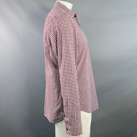 BURBERRY BRIT Taille XL Chemise à Manches Longues en Coton à Carreaux Vichy Blanc Bordeaux
