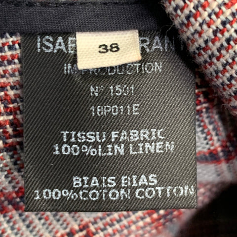 ISABEL MARANT ETOILE Size S Grey Navy Red Linen Plaid Ruched Knee Length Skirt