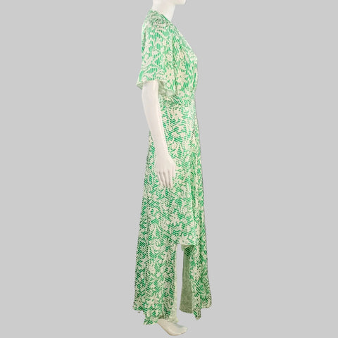 MAJE Size 2 Green Beige Viscose Blend Floral V-Neck Maxi Dress