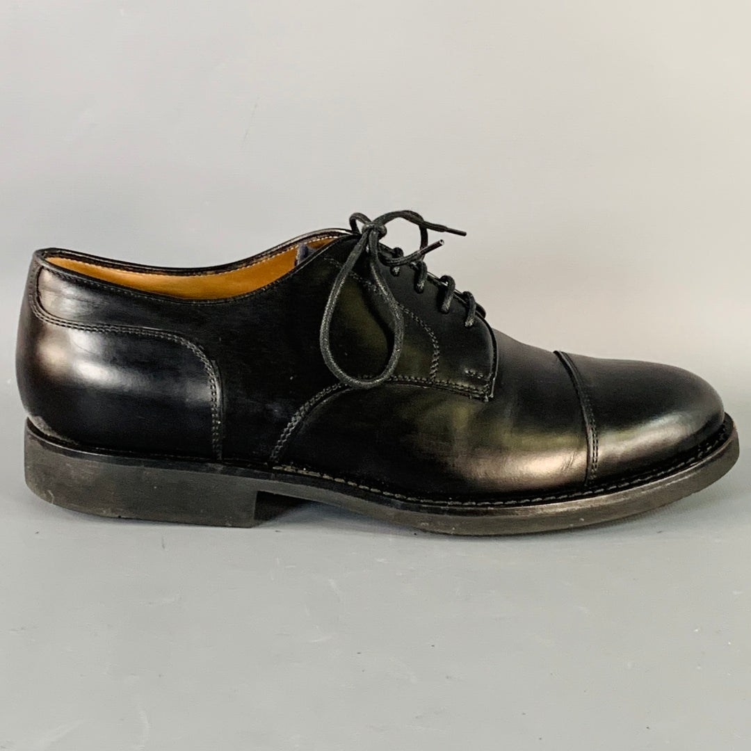 BRUNELLO CUCINELLI Size 8 Black Leather Cap Toe Derby Lace-Up Shoes