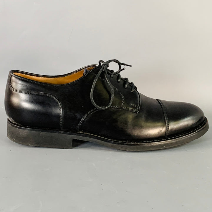BRUNELLO CUCINELLI Size 8 Black Leather Cap Toe Derby Lace-Up Shoes