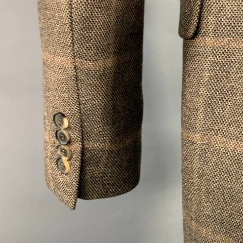 BOSS by HUGO BOSS Size 38 Brown Black Virgin Wool Cashmere Windowpane Sport Coat
