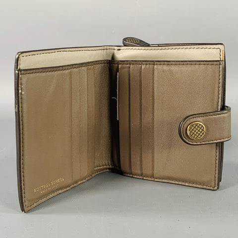 BOTTEGA VENETA Brown Woven Leather Intrecciato Small Flap Wallet