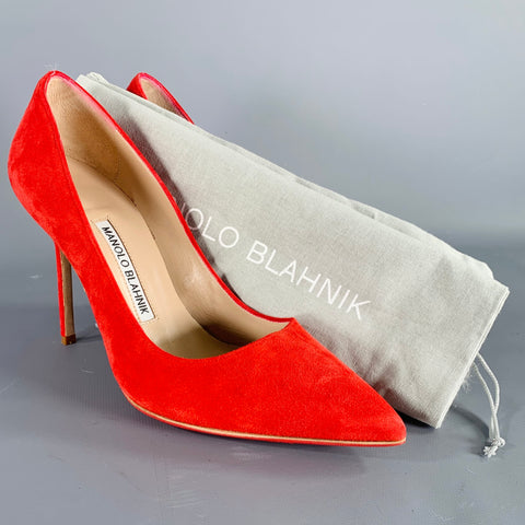 MANOLO BLAHNIK Size 6.5 Red Suede Pointed Toe Pumps