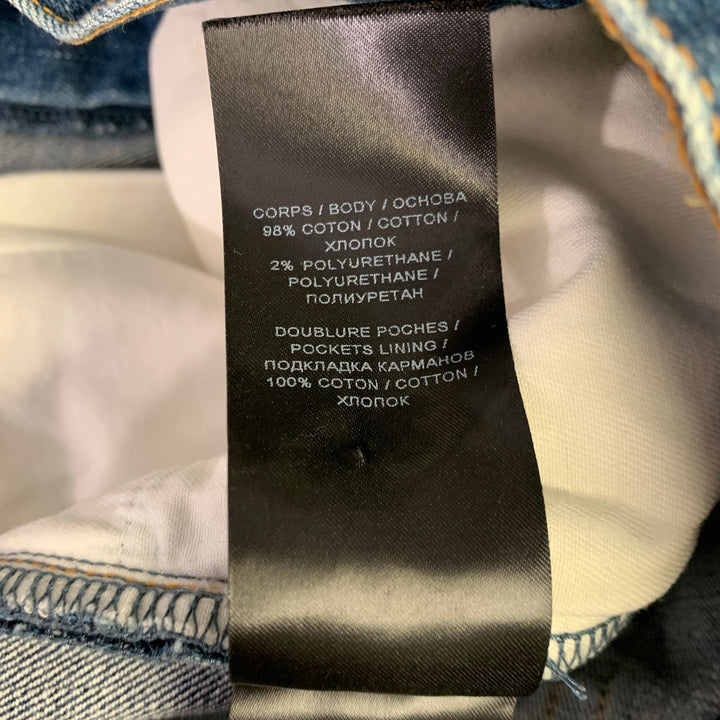 BALMAIN Size 32 Blue Contrast Stitch Cotton Blend Skinny Button Fly Jeans