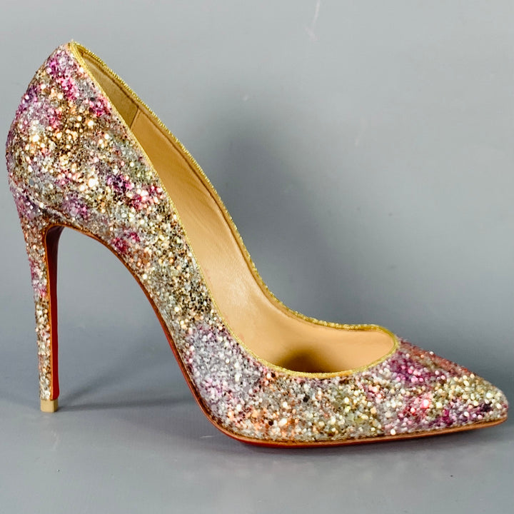 CHRISTIAN LOUBOUTIN Size 4.5 Silver Pink Glitter Stiletto Pumps