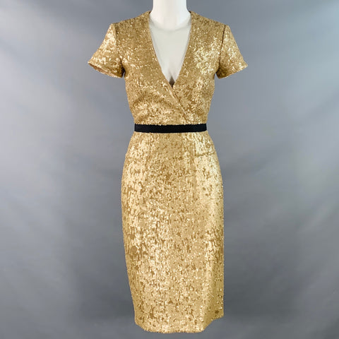 BURBERRY LONDON Size 2 Gold Black Viscose Blend Sequined Cocktail Dress