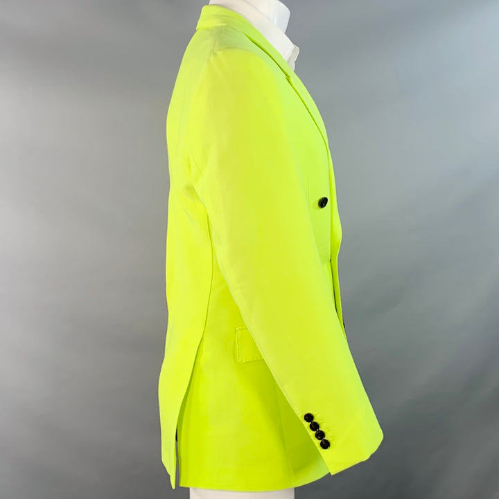 TEDDY VONRANSON Size 38 Neon Yellow Wool Silk Peak Lapel Double Breasted Sport Coat