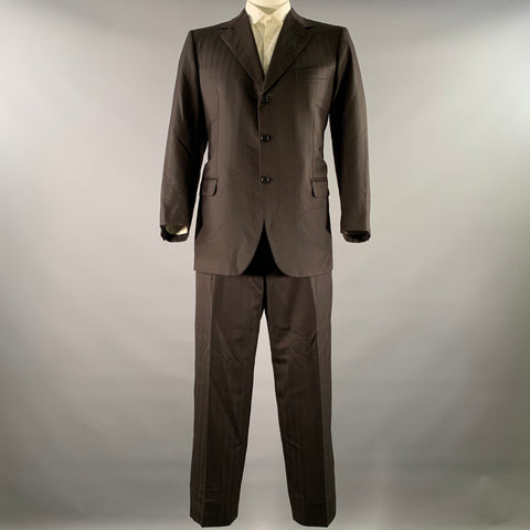 BRIONI Chest Size 46 Black Brown Stripe Wool Blend Notch Lapel Suit