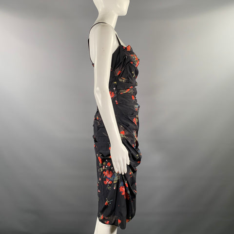 DOLCE & GABBANA Size S Black Silk Blend Floral Knee-Length Dress