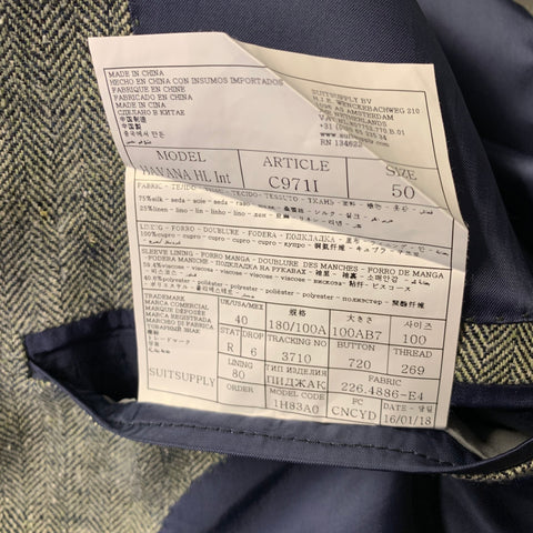 SUIT SUPPLY Chest Size 40 Green Olive Herringbone Silk Linen Sport Coat
