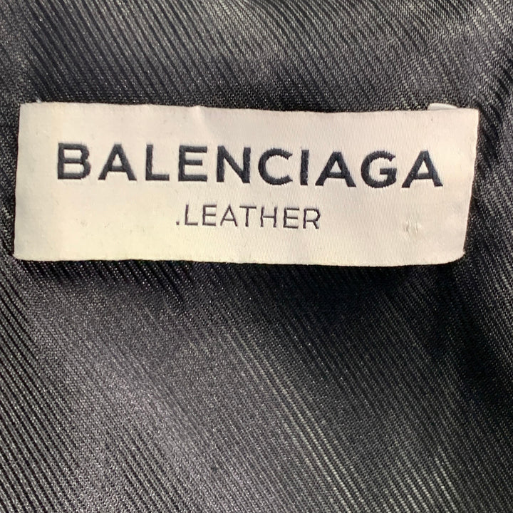 BALENCIAGA Size 34 Black White Marbled Lambskin Leather Motorcycle Jacket