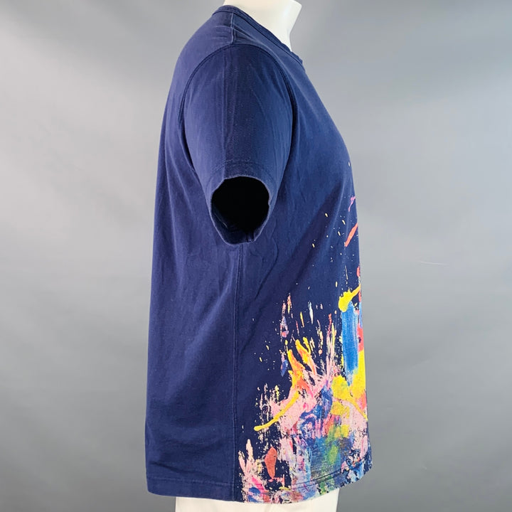 JUNYA WATANABE Size L Blue Multi Color Paint Splatter Cotton Crew Neck T-shirt