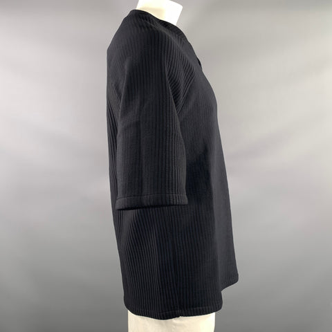 GIVENCHY Size L Black Ribbed Polyamide viscose V Neck Short Sleeve Shirt