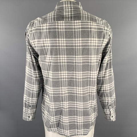MICHAEL KORS Size XL Grey White Plaid Cotton Flanel Long Sleeve Shirt