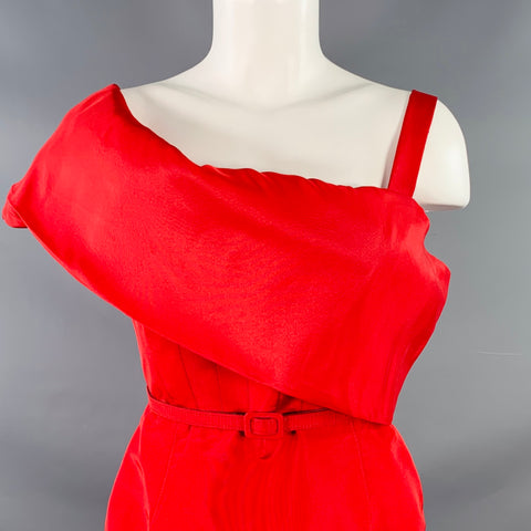 OSCAR DE LA RENTA Size M Red Silk Taffeta One Shoulder Knee Length Cocktail Dress