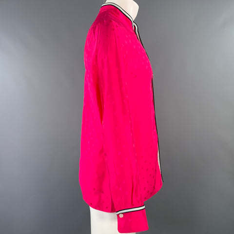 MARNI Size M Pink Fuchsia Monogram Viscose Nehru Collar Long Sleeve Shirt