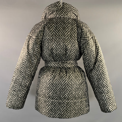 NORMA KAMALI Size XS/S Grey Black Nylon Herringbone Notch Lapel Coat