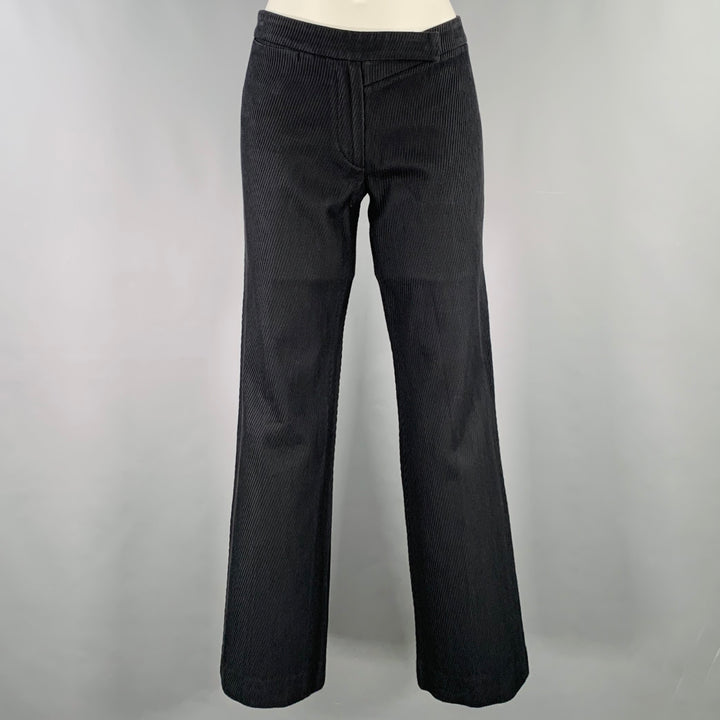ANN DEMEULEMEESTER Size 6 Black Cotton Textured Flat Front Casual Pants